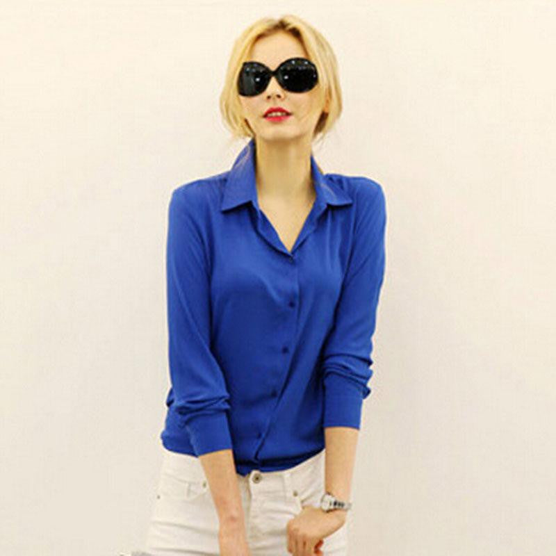 Women Blouses Button Solid women tops Long-sleeve Shirt Female Chiffon Slim Clothing