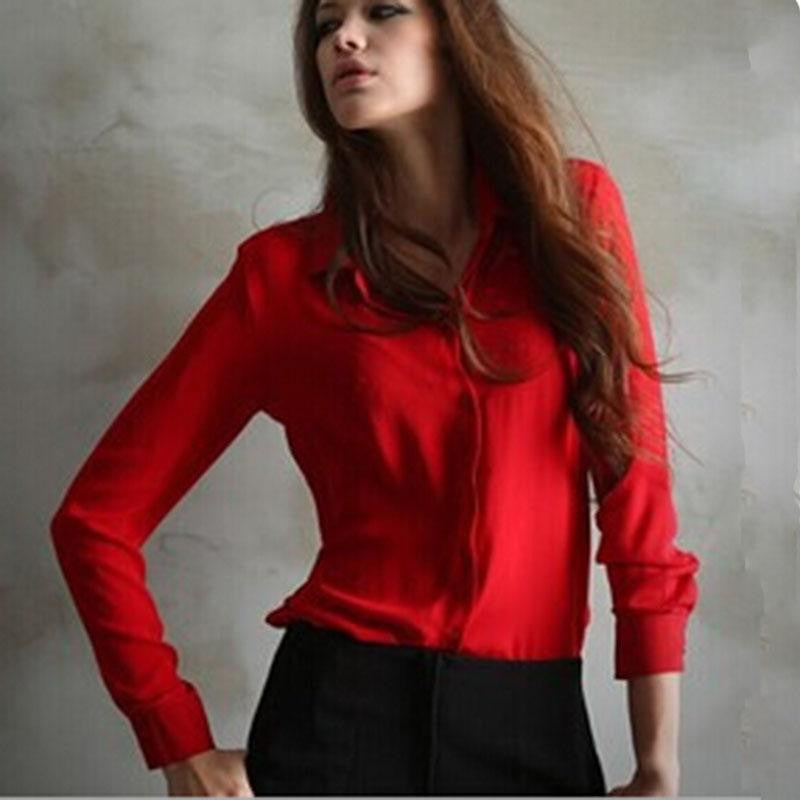 Women Blouses Button Solid women tops Long-sleeve Shirt Female Chiffon Slim Clothing