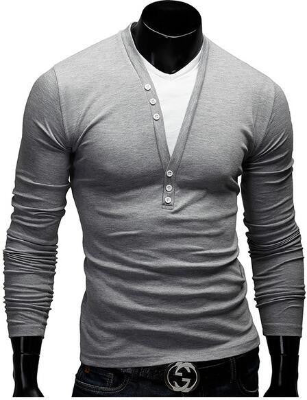 T Shirt Men Brand Fashion Men'S Fake two Stitching Design Tops & Tees T Shirt Men Long Sleeve Slim T shirt Homme XXL