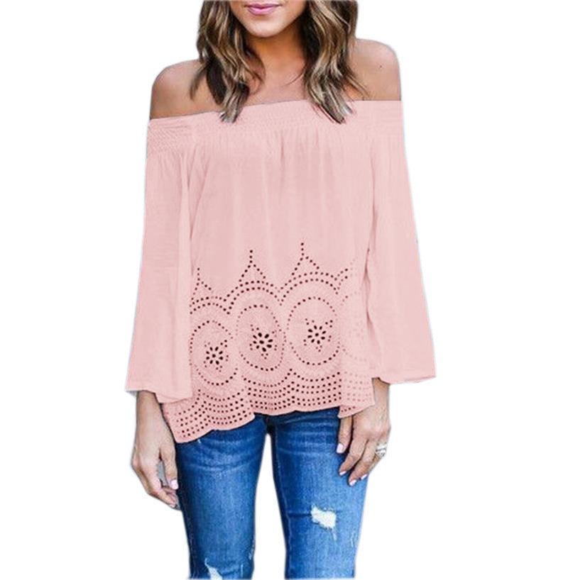 Off Shoulder Ladies Slash Neck T Shirt Plus Size Patchwork Slim T-shirt Female Clothing Tops