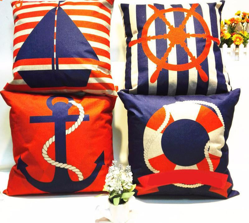 Ship Life Anchor Rudder Pillow Case Vintage Linen Pillow Cushion Cover Throw Decorative Cushion Cover 18x18 inches