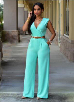 Jumpsuits Ladies Loose Slim Casual Party Overalls Women Sleeveless Nightclub Rompers With belt 15-25 arrive