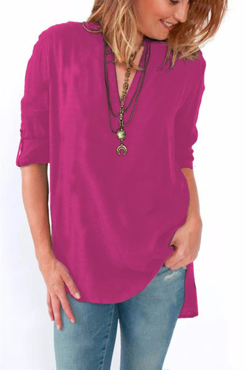 Women Blouses Long Sleeve Shirts Solid V-neck Vintage Shirt Wild Casual Loose Blouse Ladies Tops Plus Size LJ5189A