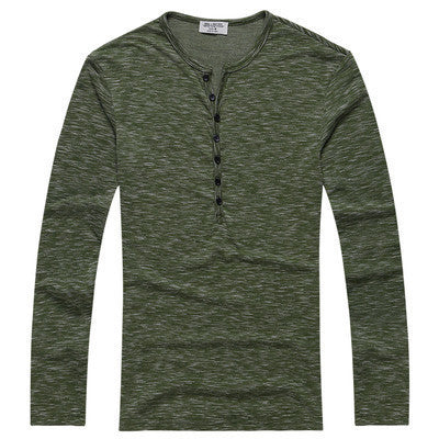 Men Henley Shirt Tee Tops Long Sleeve Stylish Slim Fit T-shirt Button placket Casual men Outwears Popular Design
