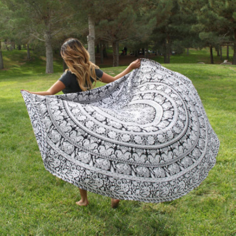 Round Tapestry Wall Hanging Beach Throw Towel Outdoor Picnic Yoga Mat Blanket Home Decor 150cm