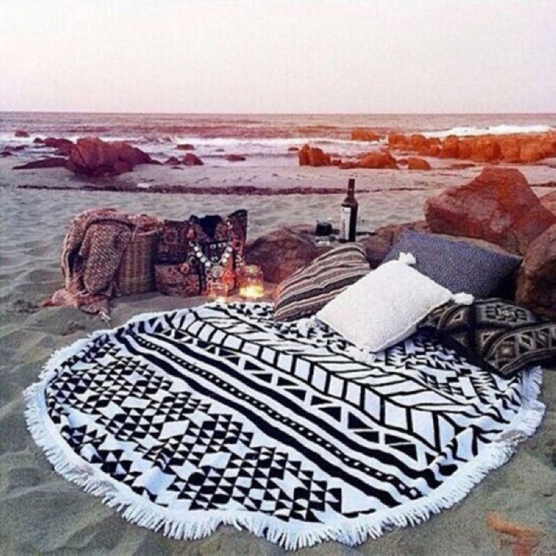 Round Tapestry Wall Hanging Beach Throw Towel Outdoor Picnic Yoga Mat Blanket Home Decor 150cm