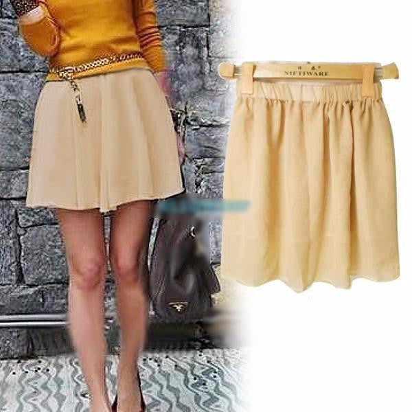 Style Womens Skirts Retro High Waist Pleated Double Layers Chiffon Short Pompon Mini Skirt