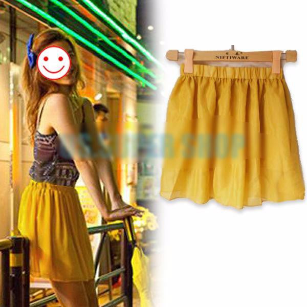 Style Womens Skirts Retro High Waist Pleated Double Layers Chiffon Short Pompon Mini Skirt