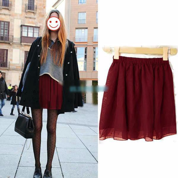 Style Womens Skirts Retro High Waist Pleated Double Layers Chiffon Short Pompon Mini Skirt