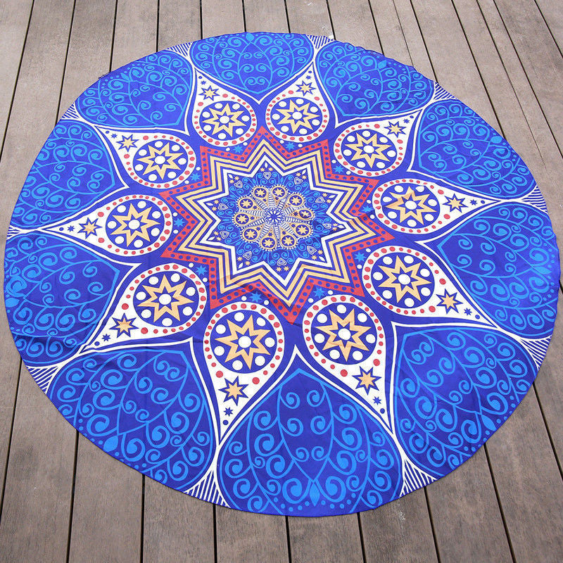 Retro Floral Printed Round Mandala Tapestry Wall Hanging Boho Beach Throw Towel Yoga Mat 145cm