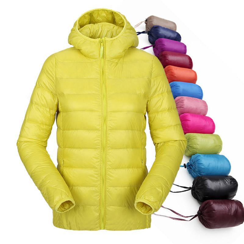 women ultra light down jacket hooded duck down jackets women slim long sleeve parka zipper coats pockets solid