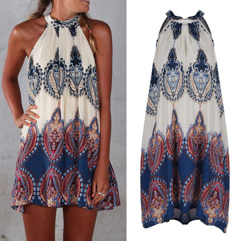 Online discount shop Australia - Hanging Neck Summer Dress Sexy Women Casual Sleeveless Beach Short Dress Mini Dress Vestidos Plus Size sexy beach dresses