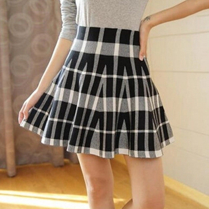 Spring Skirts Womens Fashion Girl Plus Size Zipper High Waist Short Mini Pleated Wool Plaid Skirt