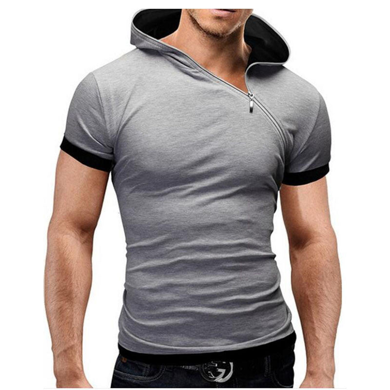 Online discount shop Australia - Men'S T Shirt Brands Fashion Hooded Slant Zip Short-Sleeved Tees Male Camisa Masculina T-Shirt Slim Tshirt Homme 4XL