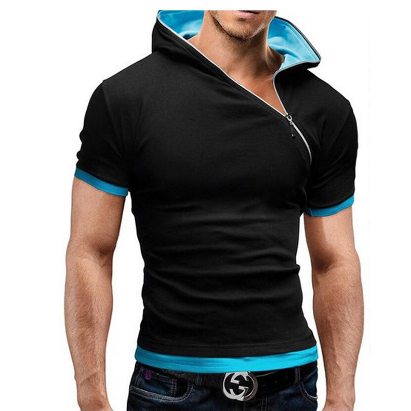 Online discount shop Australia - Men'S T Shirt Brands Fashion Hooded Slant Zip Short-Sleeved Tees Male Camisa Masculina T-Shirt Slim Tshirt Homme 4XL