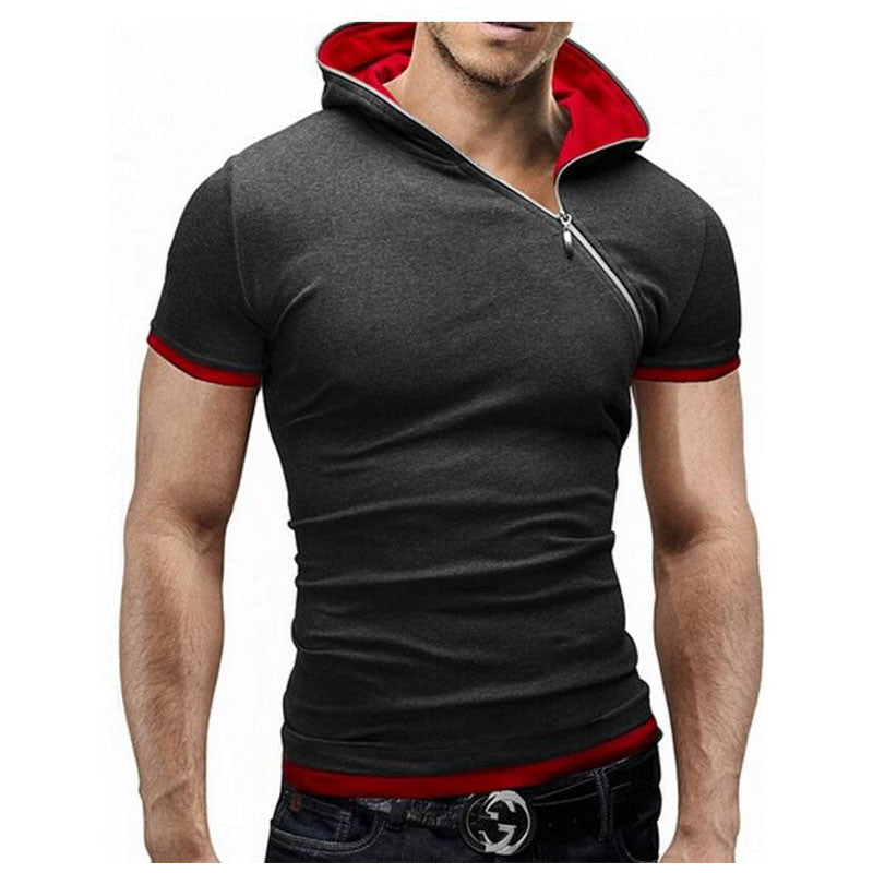 Online discount shop Australia - Men'S T Shirt Brands Fashion Hooded Slant Zip Short-Sleeved Tees Male Camisa Masculina T-Shirt Slim Tshirt Homme 4XL