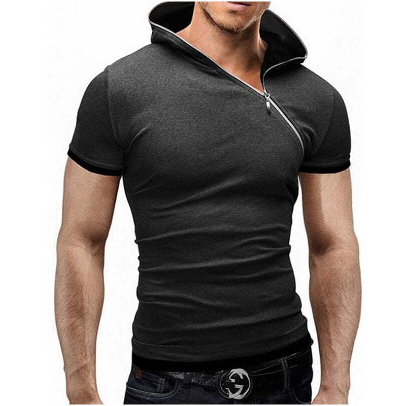Online discount shop Australia - Men'S T Shirt Brands Fashion Hooded Slant Zip Short-Sleeved Tees Male Camisa Masculina T-Shirt Slim Tshirt Homme 4XL