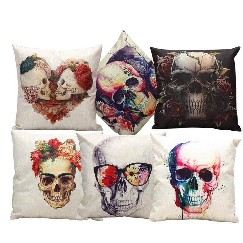 Stylish Skull Cushion Cover Cotton Linen Throw Pillow Case Cool Men Cushion Covers Bar Decor