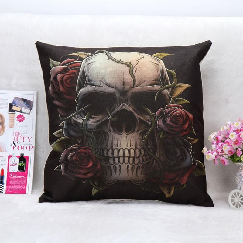 Stylish Skull Cushion Cover Cotton Linen Throw Pillow Case Cool Men Cushion Covers Bar Decor