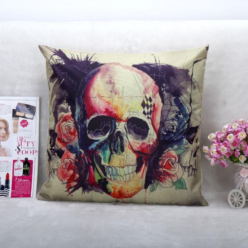 Stylish Skull Cushion Cover Cotton Linen Throw Pillow Case Cool Men Cushion Covers Bar Decor