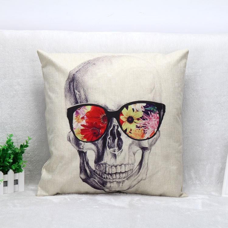 Stylish Skull Cushion Cover Cotton Linen Throw Pillow Case Cool Men Cushion Covers Bar Decor