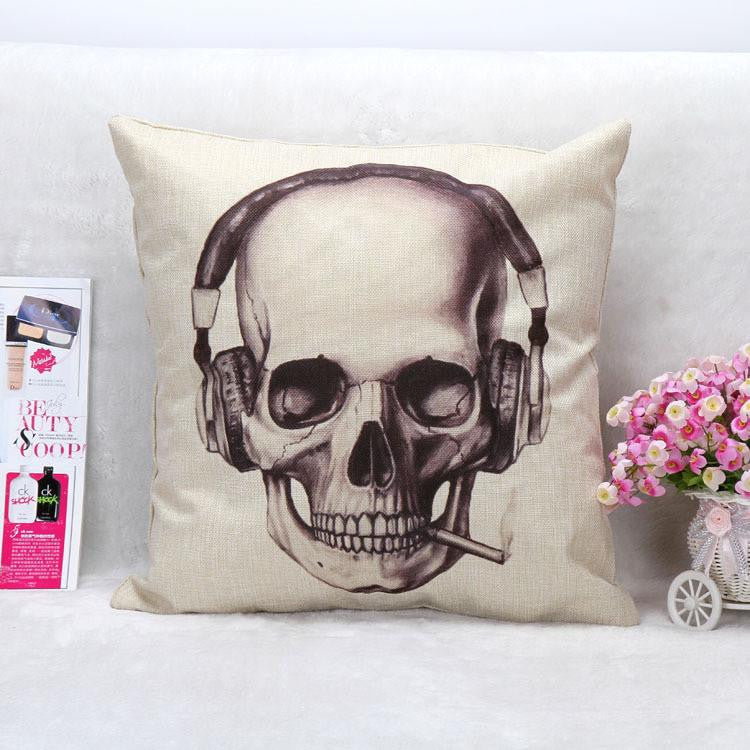 Stylish Skull Cushion Cover Cotton Linen Throw Pillow Case Cool Men Cushion Covers Bar Decor