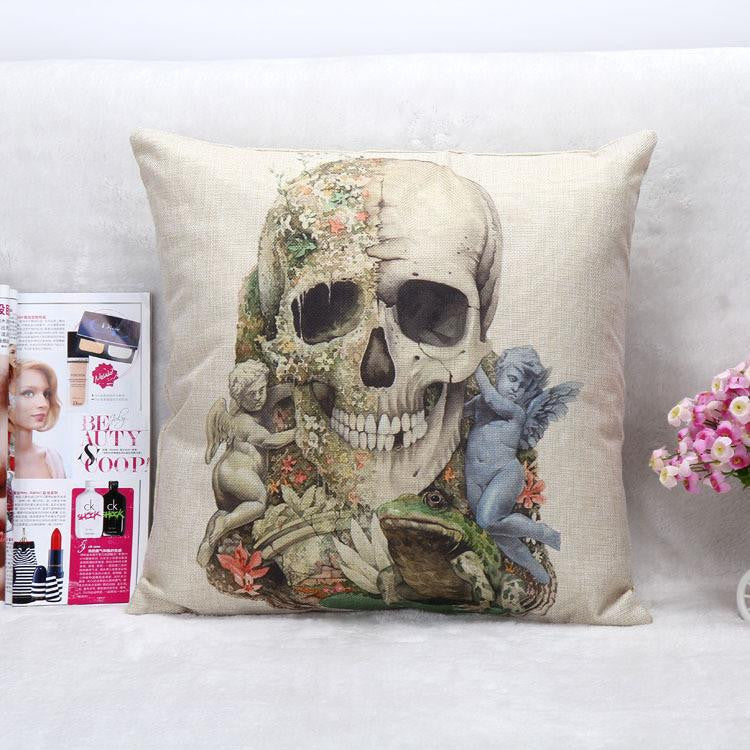 Stylish Skull Cushion Cover Cotton Linen Throw Pillow Case Cool Men Cushion Covers Bar Decor
