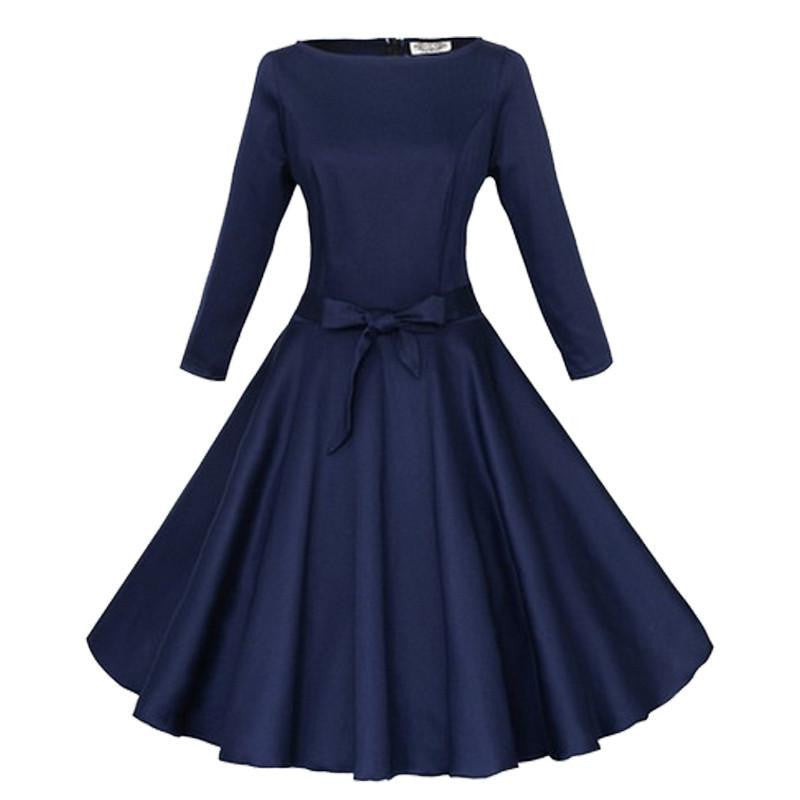 Women Autumn Dress Three Quarter Sleeve Dress Audrey Hepburn 1950s Vintage Rockabilly Swing Dresses for Women Lady Vestidos