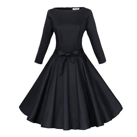 Women Autumn Dress Three Quarter Sleeve Dress Audrey Hepburn 1950s Vintage Rockabilly Swing Dresses for Women Lady Vestidos