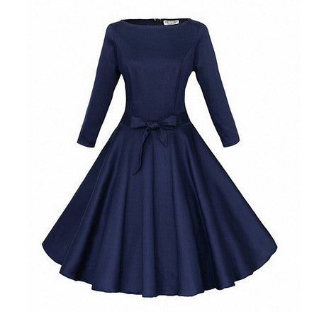 Women Autumn Dress Three Quarter Sleeve Dress Audrey Hepburn 1950s Vintage Rockabilly Swing Dresses for Women Lady Vestidos