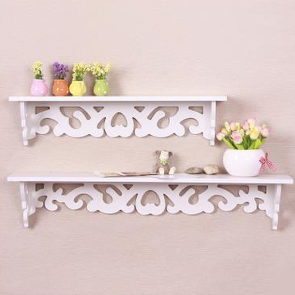 Wall Hanging Shelf Goods Convenient Rack Storage Holder Home Bedroom Decoration wood wall shelf racks White :46*9cm