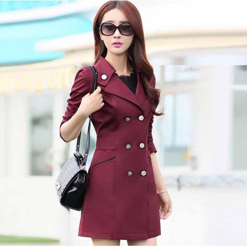 Trench Coat Women Female Double- Long Coat Outwear Coat Plus Size Windbreaker