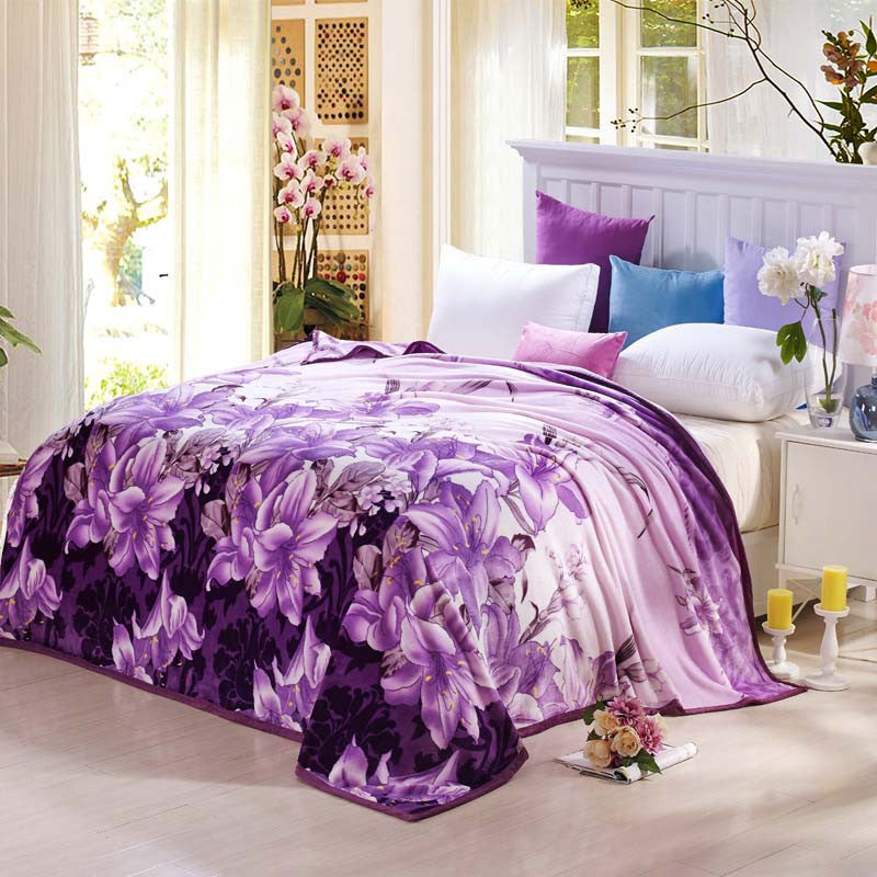 Online discount shop Australia - Coral Fleece blanket on the bed home adult Plaid Flower beautiful blanket sofa travel blanket purple portable #2