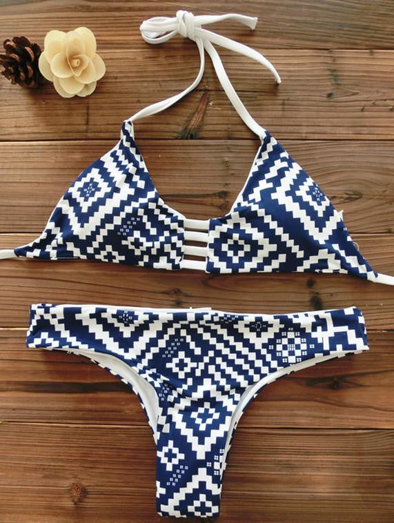 Women Bandeau Bikini Reversible Print swimsuit Strappy swimwear biquini trikini 1112