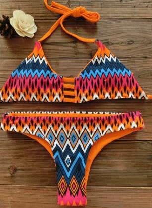 Women Bandeau Bikini Reversible Print swimsuit Strappy swimwear biquini trikini 1112