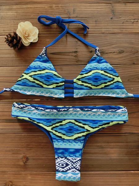 Women Bandeau Bikini Reversible Print swimsuit Strappy swimwear biquini trikini 1112