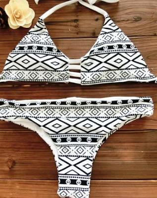 Women Bandeau Bikini Reversible Print swimsuit Strappy swimwear biquini trikini 1112
