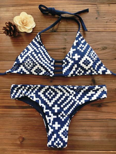 Women Bandeau Bikini Reversible Print swimsuit Strappy swimwear biquini trikini 1112