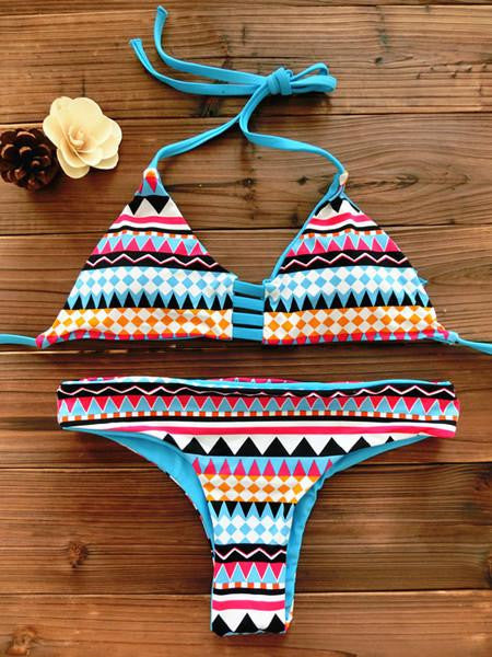 Women Bandeau Bikini Reversible Print swimsuit Strappy swimwear biquini trikini 1112