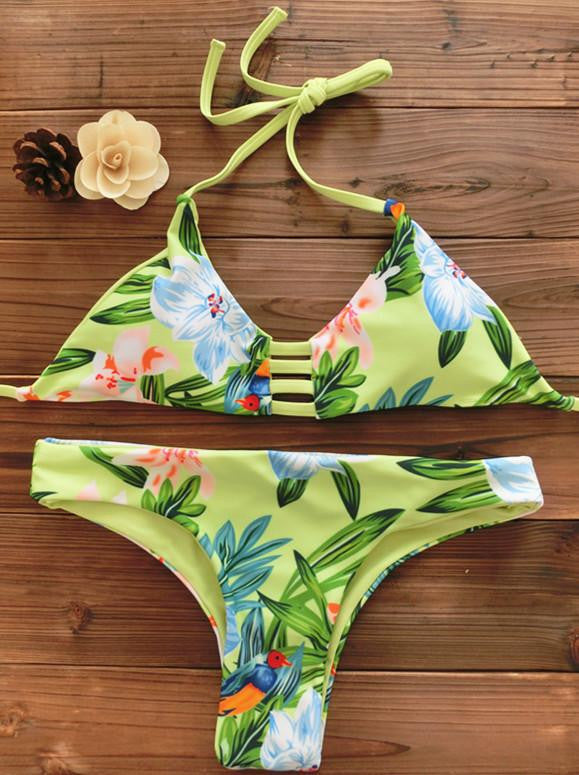 Women Bandeau Bikini Reversible Print swimsuit Strappy swimwear biquini trikini 1112