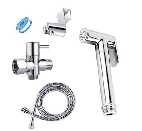 Toilet hand held bidet sprayer kit brass chrome plated bathroom bidet faucet spray shower head with hose & T-adapter & holder