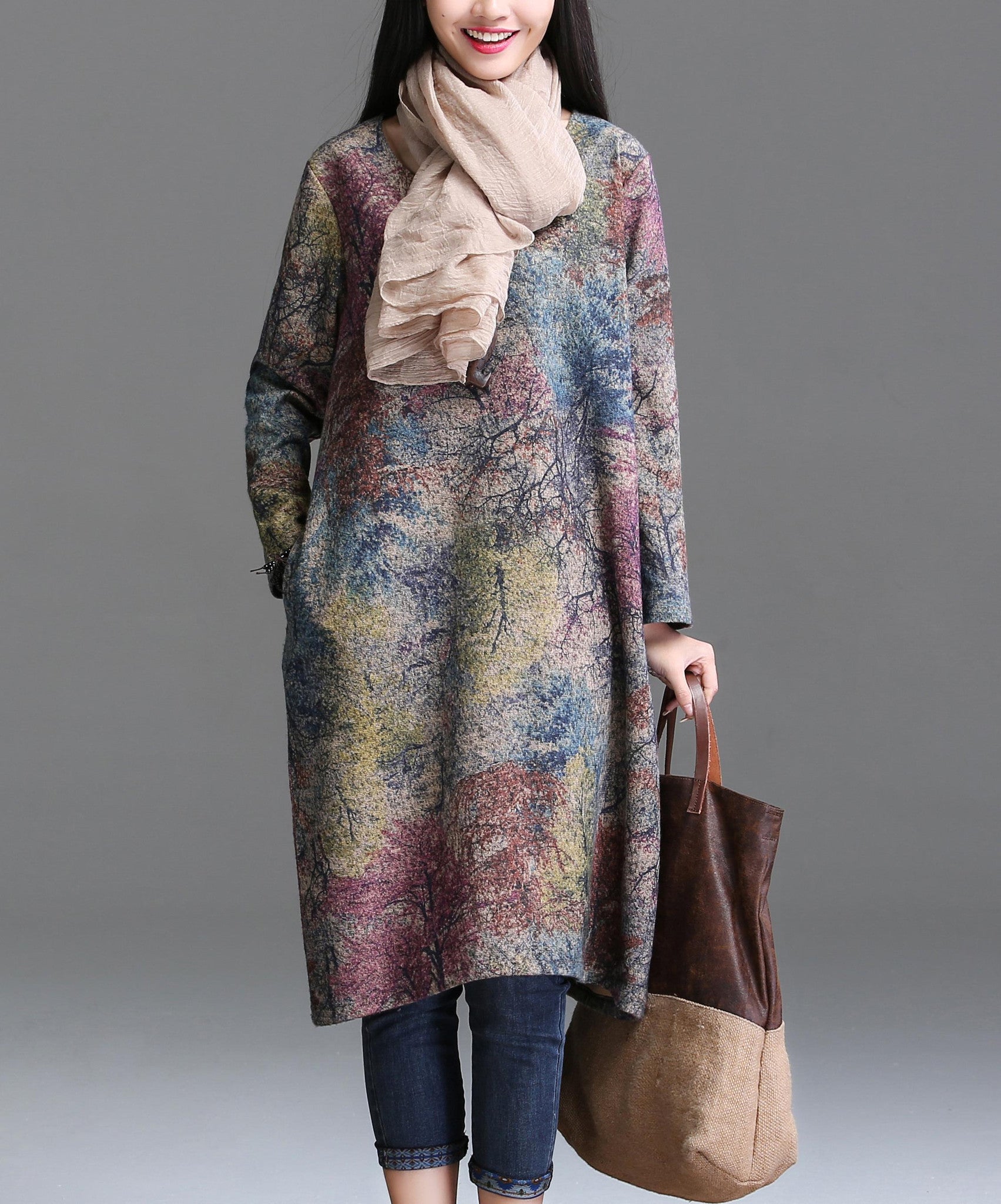 Online discount shop Australia - Autumn Arts Style Women long sleeve Dress Loose Casual Long Dress High Quality Vintage Print Dresses Plus Size YT25