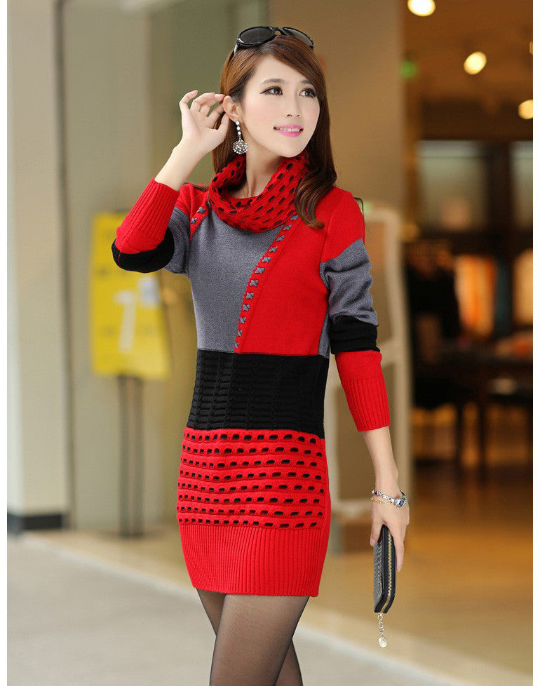 Uwback Winter Sweater Dress Women Knitted Turtleneck Long Warm Winter Dresses Female Slim Sweaters and Pullovers TB808