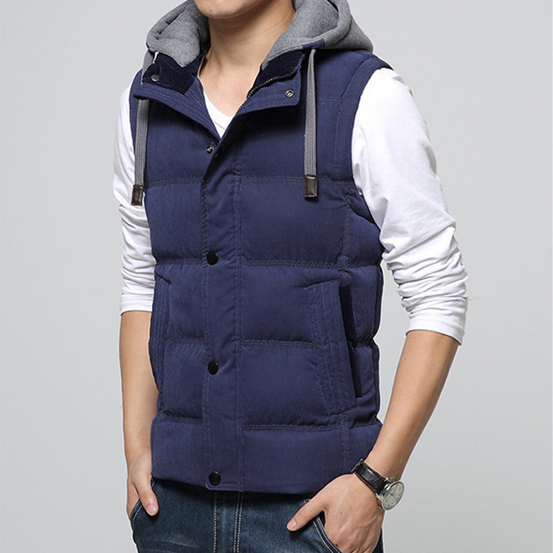 Online discount shop Australia - Casual Men Vest Men Slim Fit Waistcoat Hat Detachable Hooded Warm Windbreak Khaki Men Vest M- 4XL 4 Colors