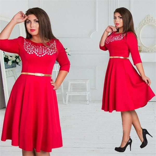 Online discount shop Australia - fashionable elegant women dresses big sizes New plus size women clothing L-6xl dress casual o-neck A-Line slim female dress