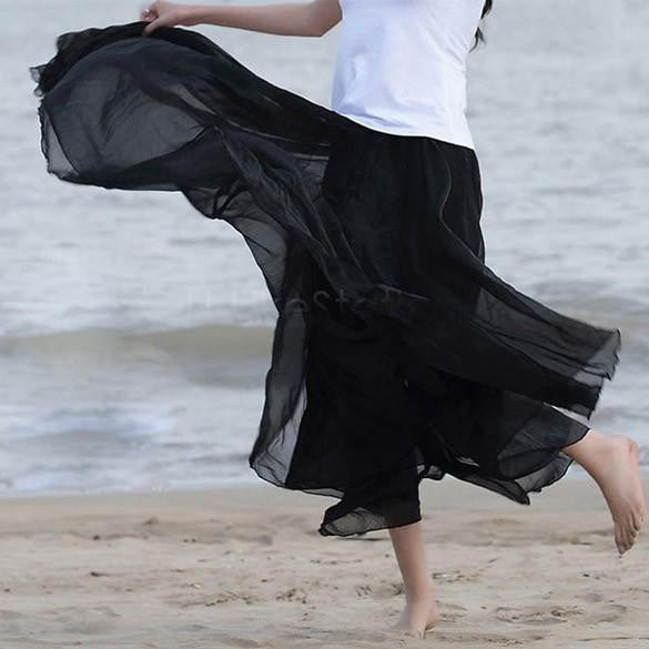 Women Chiffon Long Skirts Candy Color Pleated Maxi Skirts 10 Candy Colors High