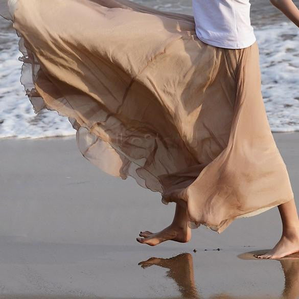 Women Chiffon Long Skirts Candy Color Pleated Maxi Skirts 10 Candy Colors High