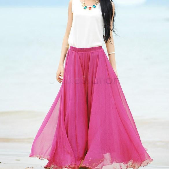 Women Chiffon Long Skirts Candy Color Pleated Maxi Skirts 10 Candy Colors High