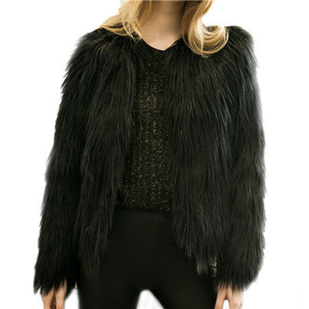 Online discount shop Australia - Chic soft faux fur coat women Fluffy warm long sleeve female outerwear black elegant  coat jacket hairy overcoat