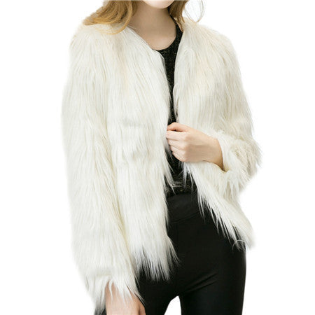 Online discount shop Australia - Chic soft faux fur coat women Fluffy warm long sleeve female outerwear black elegant  coat jacket hairy overcoat